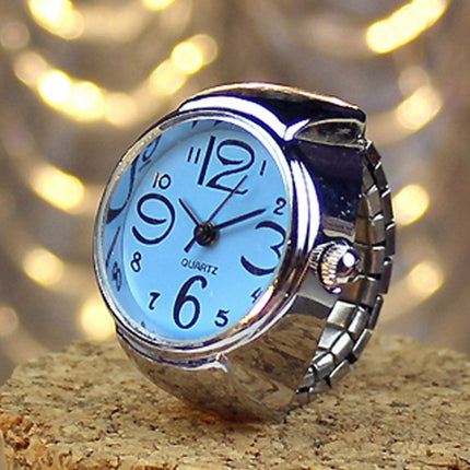 2PCS L04 Dial Quartz Analog Watch Creative Steel Cool Elastic Quartz Finger Ring Watch for Men / Women(Blue)-garmade.com