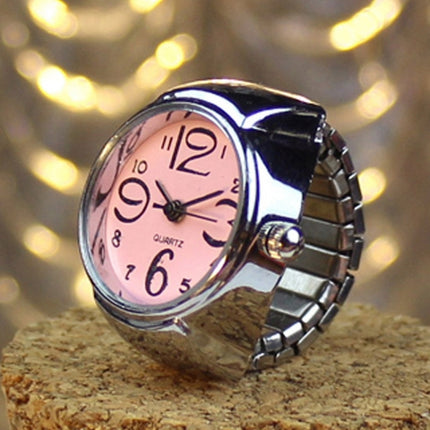 2PCS L04 Dial Quartz Analog Watch Creative Steel Cool Elastic Quartz Finger Ring Watch for Men / Women(Pink)-garmade.com