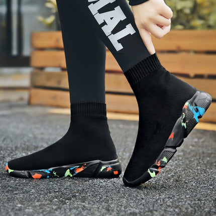 Knit Upper Breathable Sport Sock Boots Chunky Sneakers High Top Running Shoes for Men / Women, Shoe Size:35(Camouflage)-garmade.com