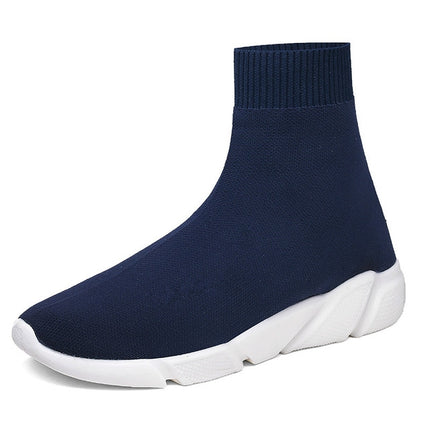 Knit Upper Breathable Sport Sock Boots Chunky Sneakers High Top Running Shoes for Men / Women, Shoe Size:35(Blue)-garmade.com