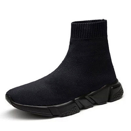 Knit Upper Breathable Sport Sock Boots Chunky Sneakers High Top Running Shoes for Men / Women, Shoe Size:44(Black)-garmade.com