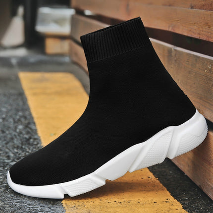 Knit Upper Breathable Sport Sock Boots Chunky Sneakers High Top Running Shoes for Men / Women, Shoe Size:44(Black)-garmade.com