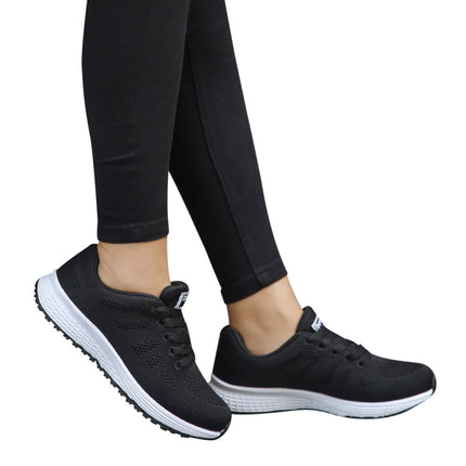 Mesh Breathable Flat Sneakers Running Shoes Casual Shoes for Women, Size:35(Black)-garmade.com