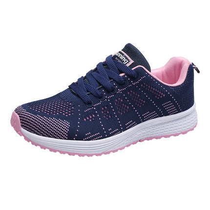 Mesh Breathable Flat Sneakers Running Shoes Casual Shoes for Women, Size:35(Blue Pink)-garmade.com
