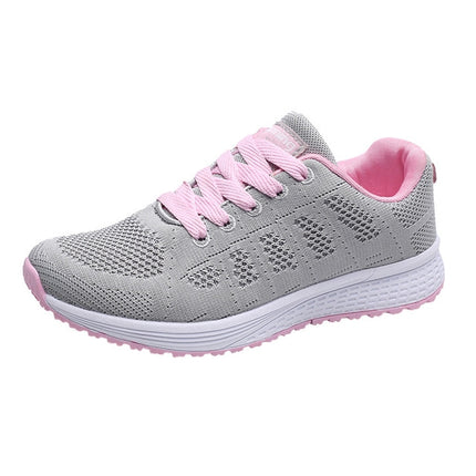 Mesh Breathable Flat Sneakers Running Shoes Casual Shoes for Women, Size:35(Gray Pink)-garmade.com