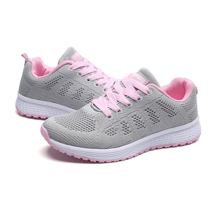 Mesh Breathable Flat Sneakers Running Shoes Casual Shoes for Women, Size:35(Gray Pink)-garmade.com