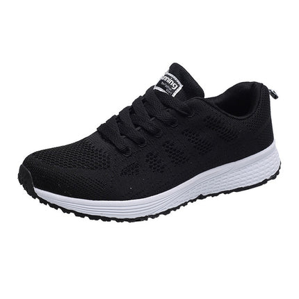 Mesh Breathable Flat Sneakers Running Shoes Casual Shoes for Women, Size:36(Black)-garmade.com