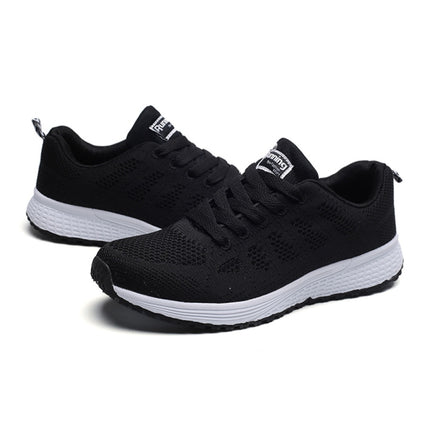 Mesh Breathable Flat Sneakers Running Shoes Casual Shoes for Women, Size:36(Black)-garmade.com