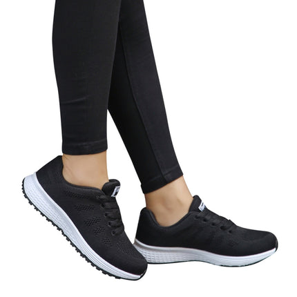 Mesh Breathable Flat Sneakers Running Shoes Casual Shoes for Women, Size:36(Black)-garmade.com