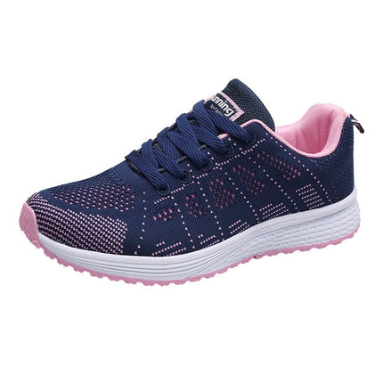 Mesh Breathable Flat Sneakers Running Shoes Casual Shoes for Women, Size:36(Blue Pink)-garmade.com