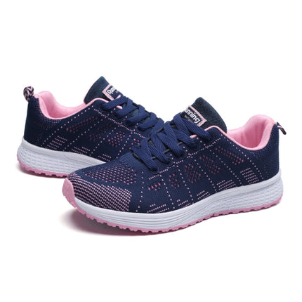 Mesh Breathable Flat Sneakers Running Shoes Casual Shoes for Women, Size:36(Blue Pink)-garmade.com