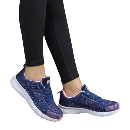 Mesh Breathable Flat Sneakers Running Shoes Casual Shoes for Women, Size:36(Blue Pink)-garmade.com