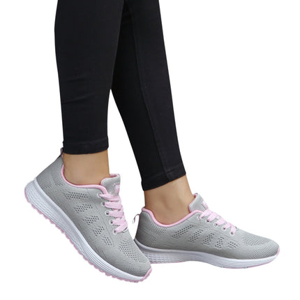 Mesh Breathable Flat Sneakers Running Shoes Casual Shoes for Women, Size:36(Gray Pink)-garmade.com