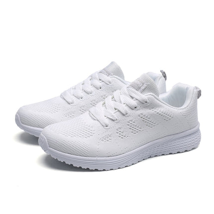 Mesh Breathable Flat Sneakers Running Shoes Casual Shoes for Women, Size:36(White)-garmade.com