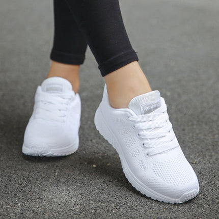 Mesh Breathable Flat Sneakers Running Shoes Casual Shoes for Women, Size:36(White)-garmade.com