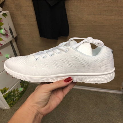 Mesh Breathable Flat Sneakers Running Shoes Casual Shoes for Women, Size:36(White)-garmade.com