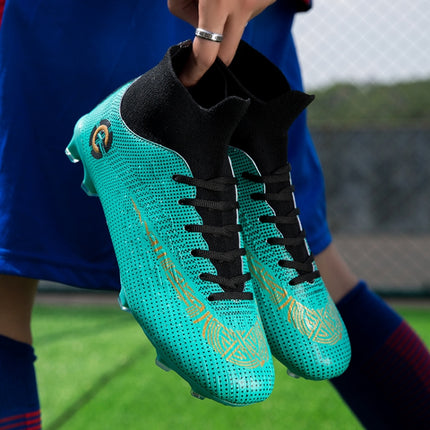 Outdoor High-top Non-slip Soccer Cleats Training Sneakers for Men, Size:36(2039-1 Blue Broken Nail)-garmade.com
