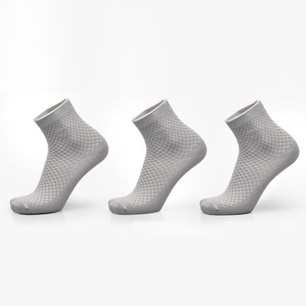 3 Pairs of Bamboo Fiber Men Double Needle Dark Flower Small Square Section Business Tube Socks(Light Grey)-garmade.com