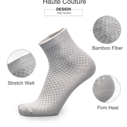 3 Pairs of Bamboo Fiber Men Double Needle Dark Flower Small Square Section Business Tube Socks(Iron Grey)-garmade.com