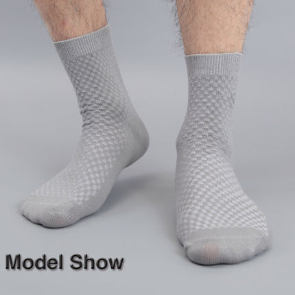 3 Pairs of Bamboo Fiber Men Double Needle Dark Flower Small Square Section Business Tube Socks(Iron Grey)-garmade.com