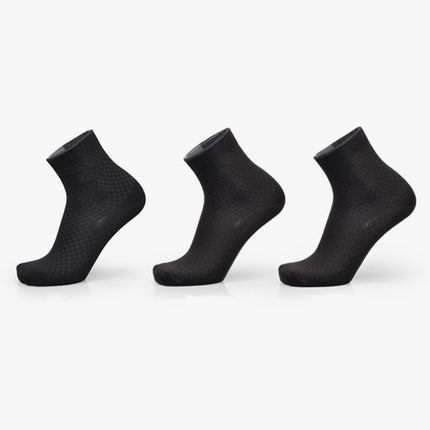 3 Pairs of Bamboo Fiber Men Double Needle Dark Flower Small Square Section Business Tube Socks(Black)-garmade.com