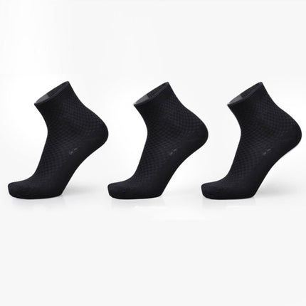 3 Pairs of Bamboo Fiber Men Double Needle Dark Flower Small Square Section Business Tube Socks(Dark Blue)-garmade.com