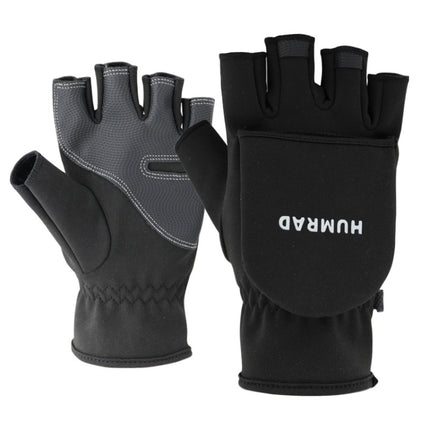 HUMRAO Winter Half-Finger Flip Cover Warm Gloves For Outdoor Sports Skiing And Cycling, Size:L(Black)-garmade.com