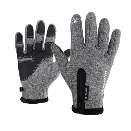 HUMRAO Outdoor Riding Fleece Warm Non-Slip Touch Screen Gloves Ski Motorcycle Gloves, Size:L(Grey)-garmade.com