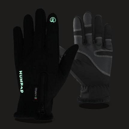 HUMRAO Outdoor Riding Fleece Warm Non-Slip Touch Screen Gloves Ski Motorcycle Gloves, Size:XXL(01 Luminous+Logo)-garmade.com