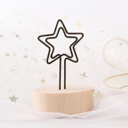 Creative Round Wooden Iron Photo Clip Memo Name Card Pendant Furnishing Articles Picture Frame(Star)-garmade.com
