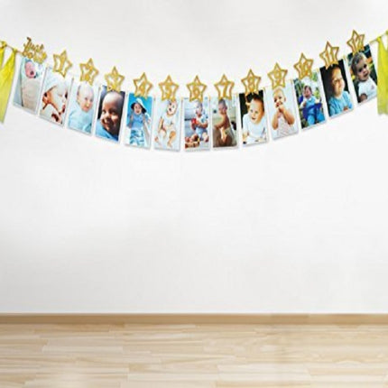 Age Celebration Decoration Background Pentagram Photo Folder 1-12 Months Baby Photo Record Party Banner Pull Flag-garmade.com