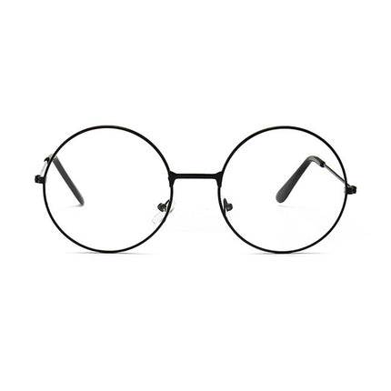 Retro Large Round Eyeglasses Metal Frame Anti Blue-ray Plain Glass Spectacles(Black)-garmade.com