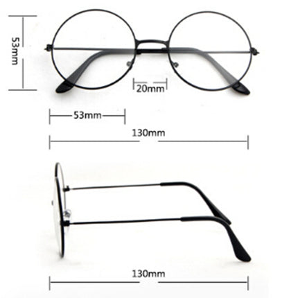 Retro Large Round Eyeglasses Metal Frame Anti Blue-ray Plain Glass Spectacles(Black)-garmade.com