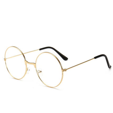 Retro Large Round Eyeglasses Metal Frame Anti Blue-ray Plain Glass Spectacles(Gold)-garmade.com