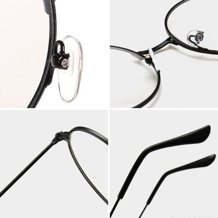 Retro Large Round Eyeglasses Metal Frame Anti Blue-ray Plain Glass Spectacles(Silver)-garmade.com