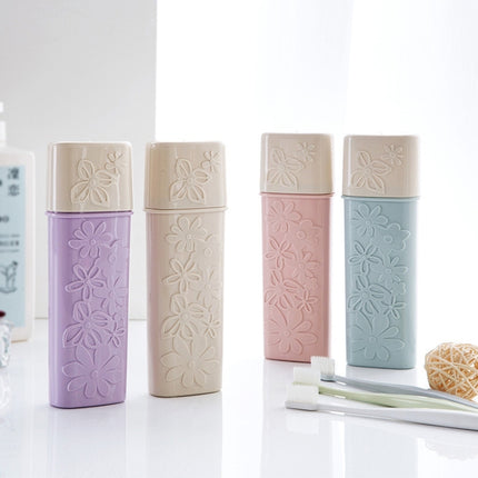 Portable Flower Carved Toothbrush Holder Outdoor Toothrush Cap Case Toothpaste Storage Box Wash Cup(Beige)-garmade.com