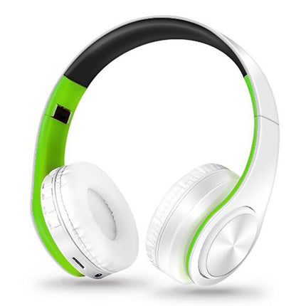 LPT660 Foldable Stereo Bluetooth Headset MP3 Player, Support 32GB TF Card & 3.5mm AUX(White Green)-garmade.com