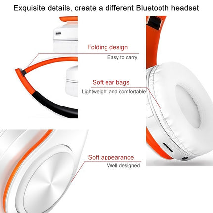 LPT660 Foldable Stereo Bluetooth Headset MP3 Player, Support 32GB TF Card & 3.5mm AUX(White Rose)-garmade.com