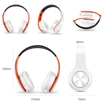 LPT660 Foldable Stereo Bluetooth Headset MP3 Player, Support 32GB TF Card & 3.5mm AUX(White Orange)-garmade.com