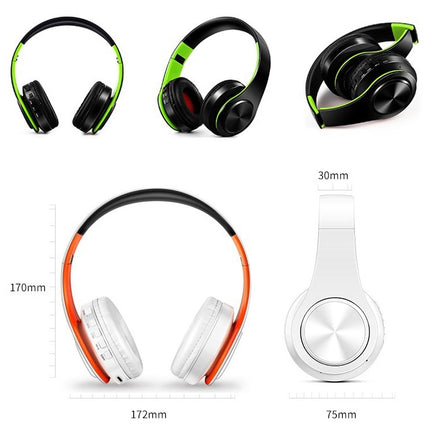 LPT660 Foldable Stereo Bluetooth Headset MP3 Player, Support 32GB TF Card & 3.5mm AUX(Black Green)-garmade.com