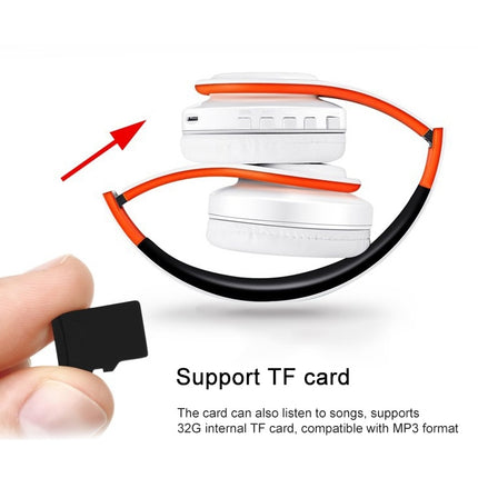 LPT660 Foldable Stereo Bluetooth Headset MP3 Player, Support 32GB TF Card & 3.5mm AUX(Black Orange)-garmade.com