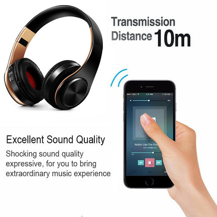 LPT660 Foldable Stereo Bluetooth Headset MP3 Player, Support 32GB TF Card & 3.5mm AUX(Gold Black)-garmade.com