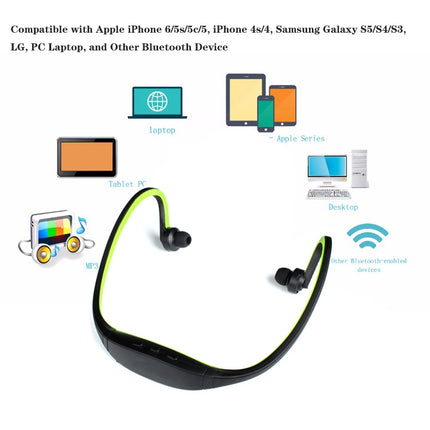 S9 Wireless Sports Bluetooth Earphones for iPhone Huawei XiaoMi Phone, Support TF / SD Card & Microphone(Green)-garmade.com