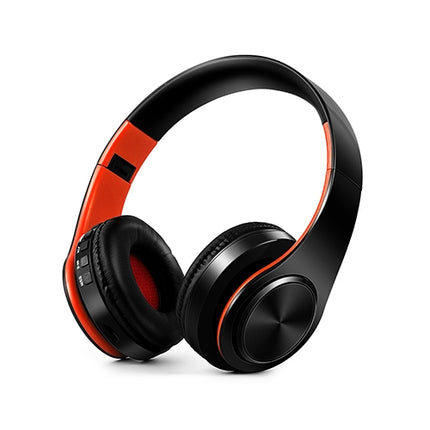 HIFI Stereo Wireless Bluetooth Headphone for Xiaomi iPhone Sumsamg Tablet, with Mic, Support SD Card & FM(Orange black)-garmade.com