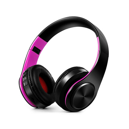 HIFI Stereo Wireless Bluetooth Headphone for Xiaomi iPhone Sumsamg Tablet, with Mic, Support SD Card & FM(Pink blacK)-garmade.com