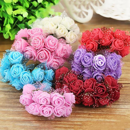 DIY Mini Foam Rose Artificial Flower Bouquet Multicolor Rose Wedding Flower Decoration Scrapbooking Fake Rose Flower(Orange)-garmade.com