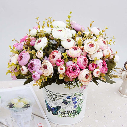 2 Bundle Retro Tea Roses Bride Bouquet Artificial Flowers(White)-garmade.com