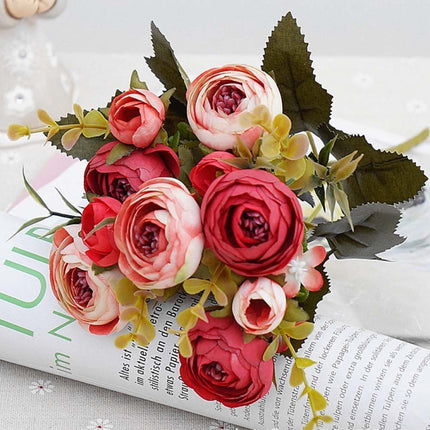 2 Bundle Retro Tea Roses Bride Bouquet Artificial Flowers(White)-garmade.com