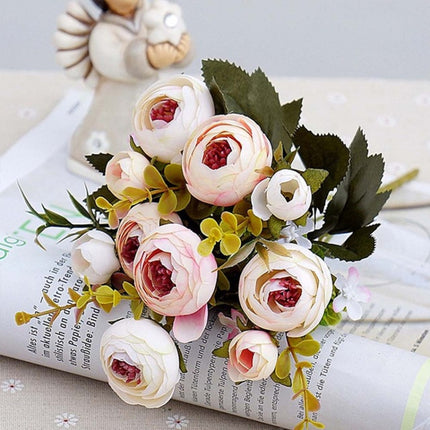 2 Bundle Retro Tea Roses Bride Bouquet Artificial Flowers(Light Pink)-garmade.com