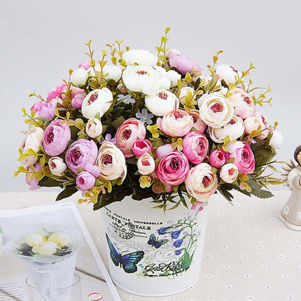 2 Bundle Retro Tea Roses Bride Bouquet Artificial Flowers(Light Pink)-garmade.com